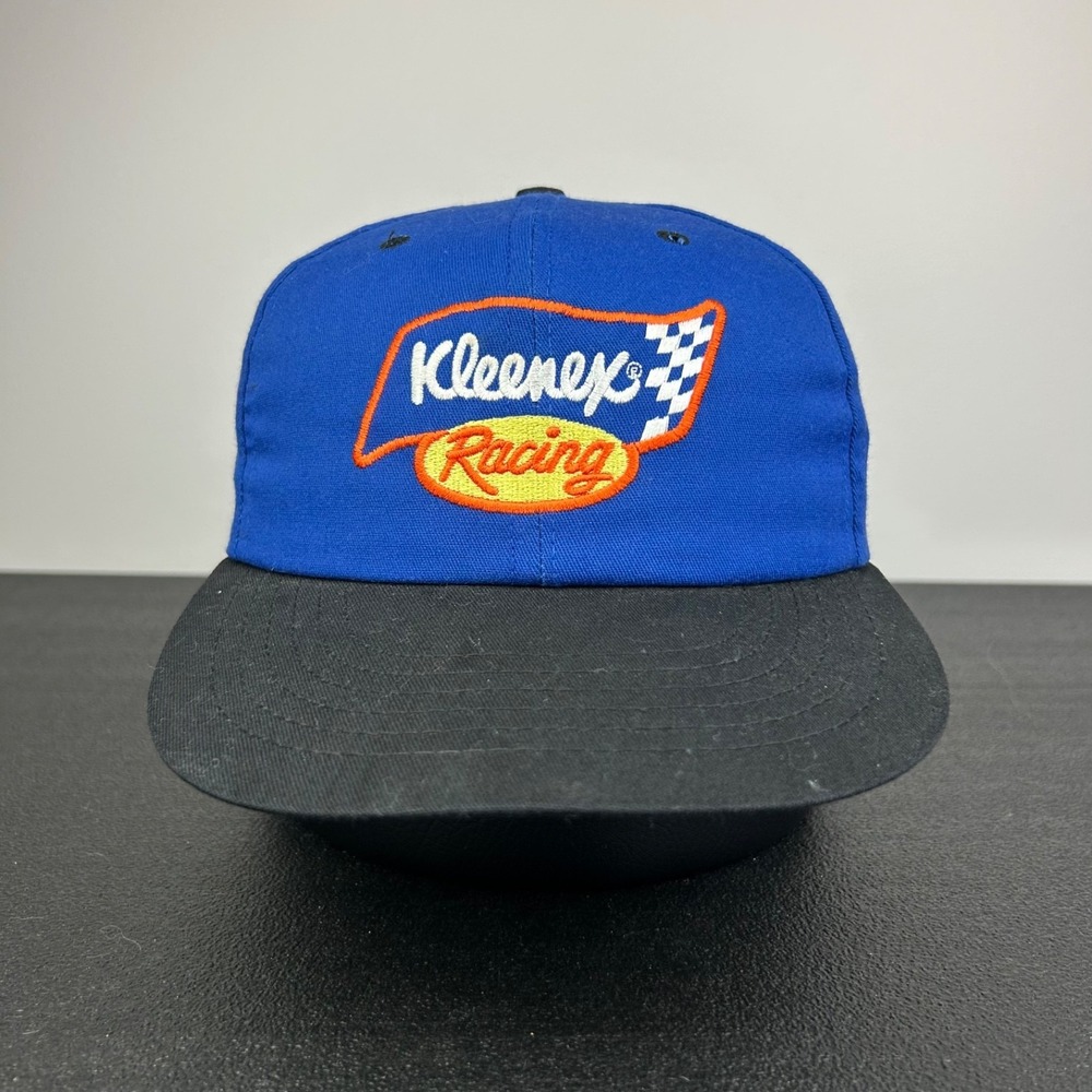 Vintage 90s Kleenex Racing Hat Cap Snap Back Adjustable Blue #40 Nascar USA Made